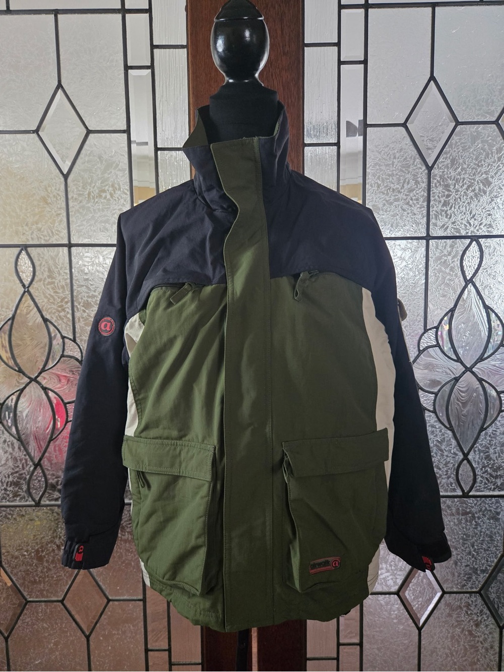 Airwalk Olive, Black & White Colorblock Raincoat